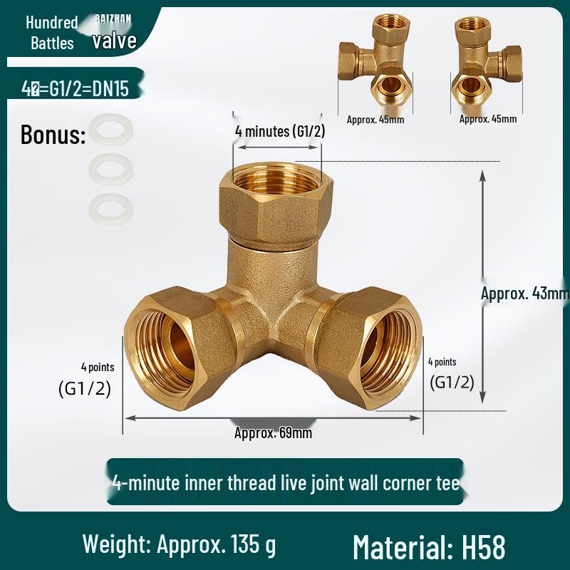 Conector Rápido de Cobre Puro de Gran Caudal Macho/Hembra Tipo Y con Tuerca Móvil Codo Distribuidor de Agua