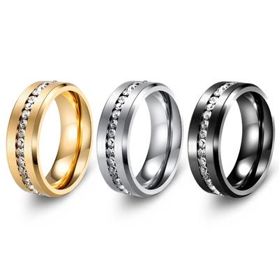 8MM Black Stainless Steel Zircon Ring with Full-Diamond Design for Couples