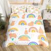 Rainbow Comforter Cover Watercolor Hand Drawn Duvet Cover Cartoon Raindrop Kawaii Bedding Set Girl Crown Love Hearts Quilt Cover