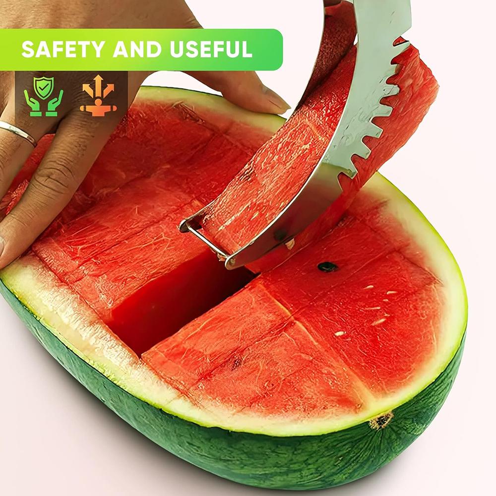 Watermelon Slicer Cutter Stainless Steel Color Non-slip Plastic Wrap Handle Not Hurt Hands Cantaloupe Kitchen Fruit Cutting Tool