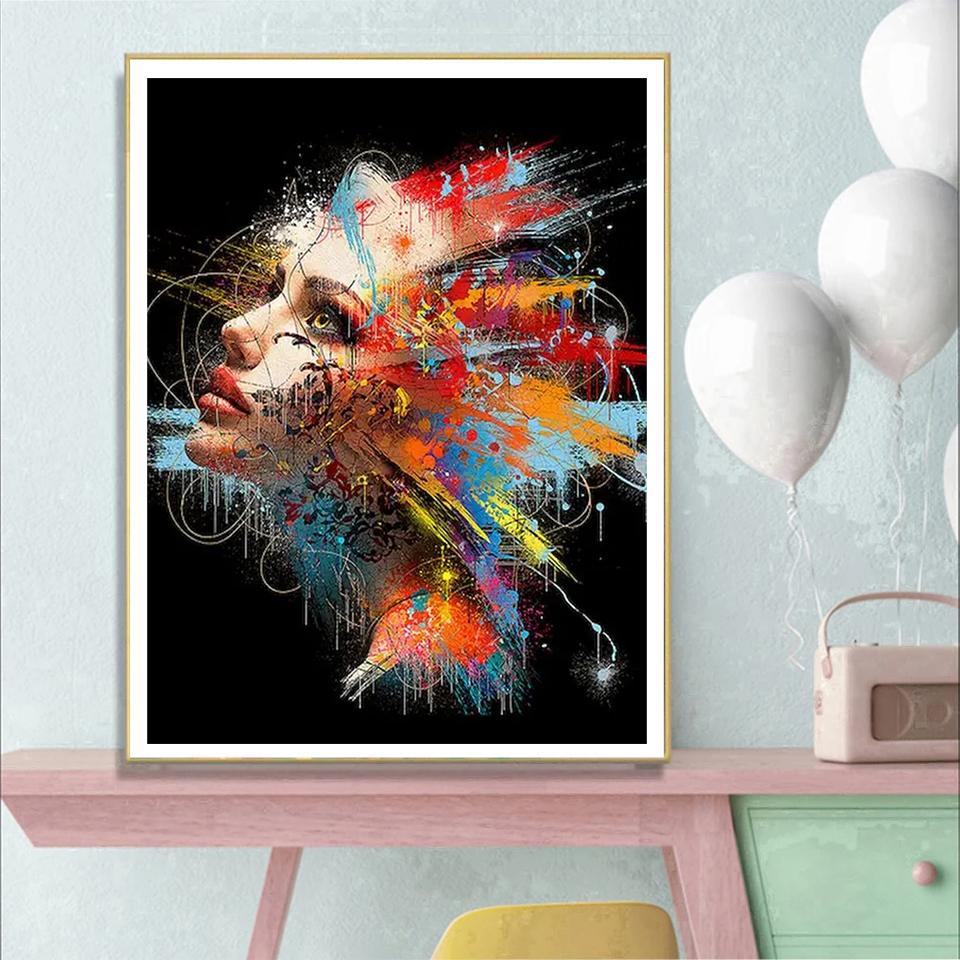 Diy5D Diamant pictură digitală abstractă figuri feminine mozaic cruce brodat perete digital pentru decorare cadou