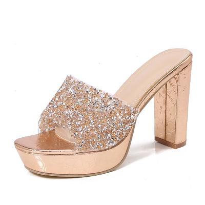 2024Ladies Shoes Bohemian New Fashion Rhinestone Slippers Korean Version Platform High Heels Women's Shoes