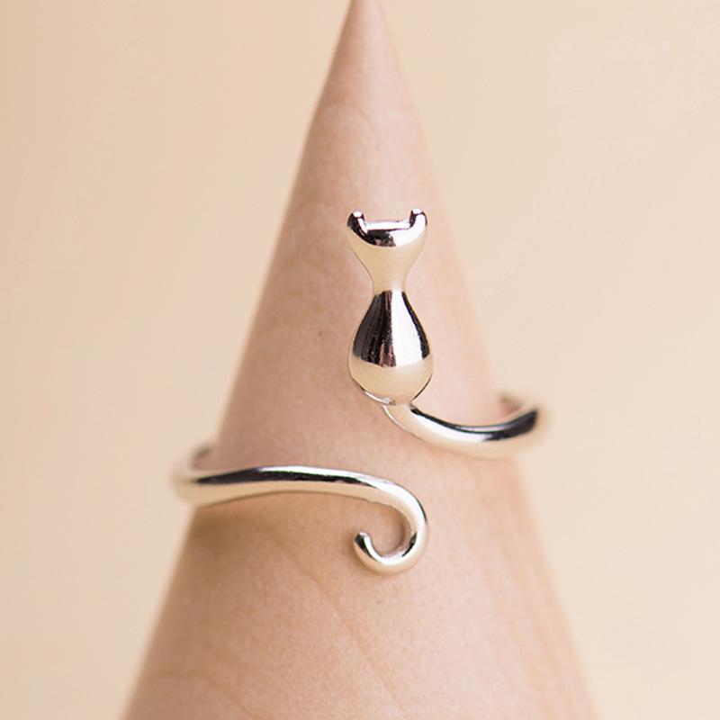Simple Cute Cat Shaped Open Ring Chic Copper Color Adjustable Ring For Women Lovely Daily Wear Jewelry