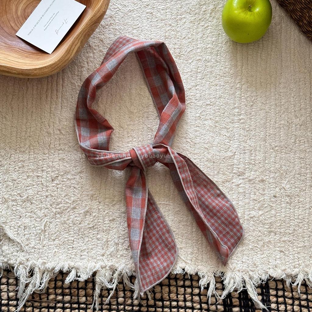 Women's Retro Plaid Cotton Linen Scarf - Summer Neck Protection Shawl, High-End Fashion Accessory