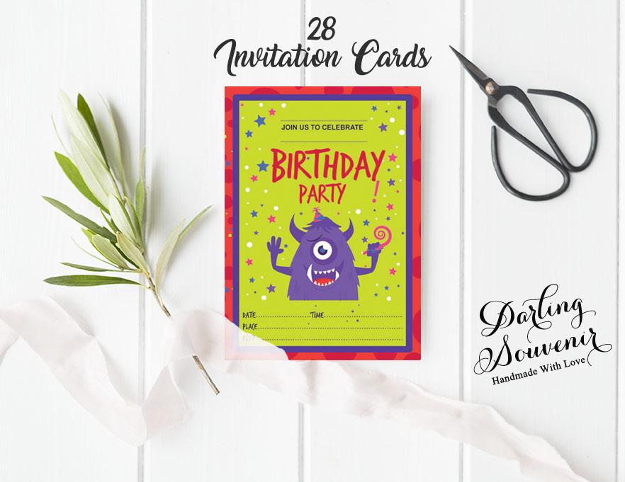 Darling Souvenir Green Birthday Invitation Card 28 Pcs Fill or Write In Blank Invites Printable Party Supplies 5 X 7