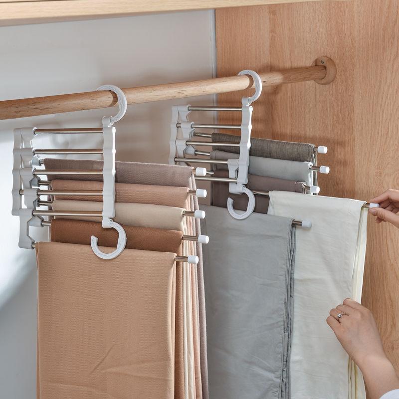 5 in 1 Multifunction Clothes Hanger Wardrobe Organizer Pants Towel Rack Shelves Closet Adjustable Magic Trouser Hangers Home