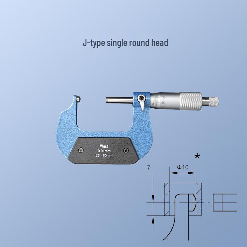 Blue Precision Carbide Alloy Spiral Micrometer Caliper 0-25mm, 0.01mm Resolution, Industrial-Grade Wall Thickness Measurement