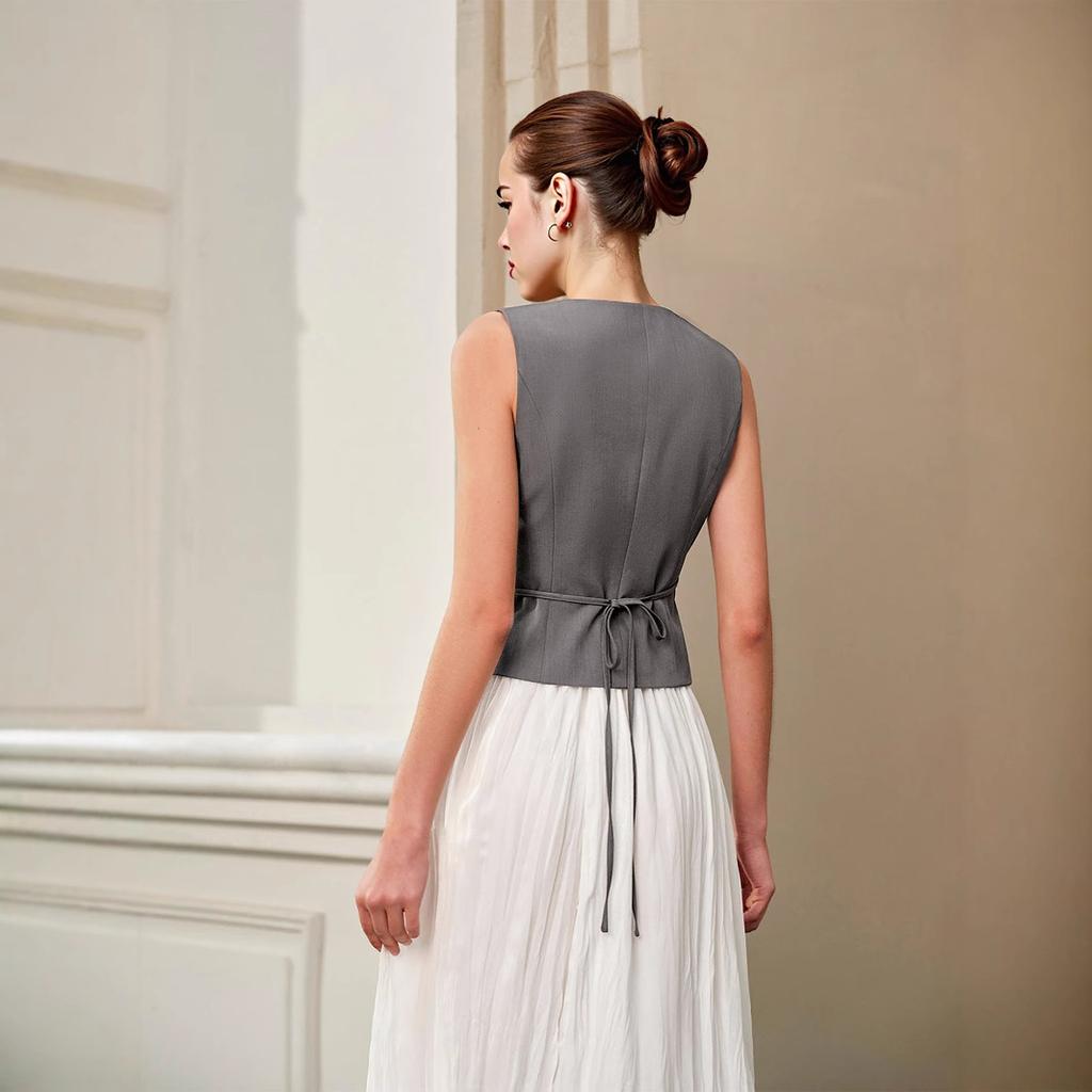 Women's Summer and Autumn Fashion Versatile Thin Irregular Metal Tie Sleeveless Vest