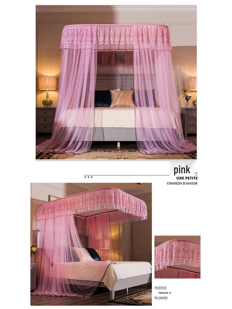 2025 Liftable Princess Style Three-Door U-Shaped Mosquito Net Canopy, Floor-Standing One-Piece Design
