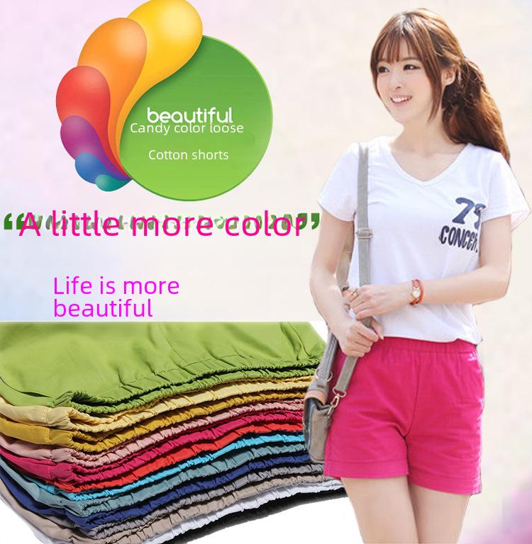 Women's Candy Color Elastic Waist Beach Shorts - Plus Size, Loose Fit, Wide Leg, Summer Home & Sports Cotton Leggings