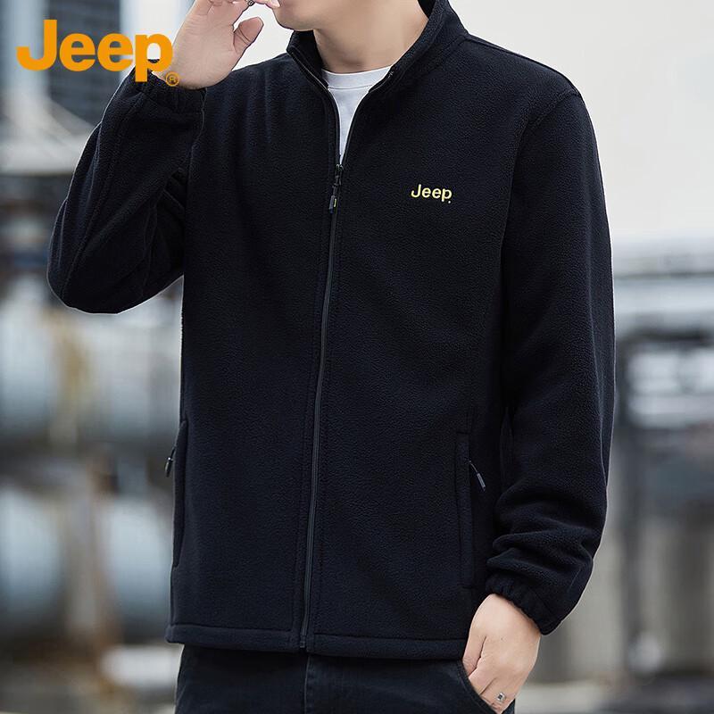 Jeep Men's Autumn/Winter Fleece Stand-Collar Cardigan