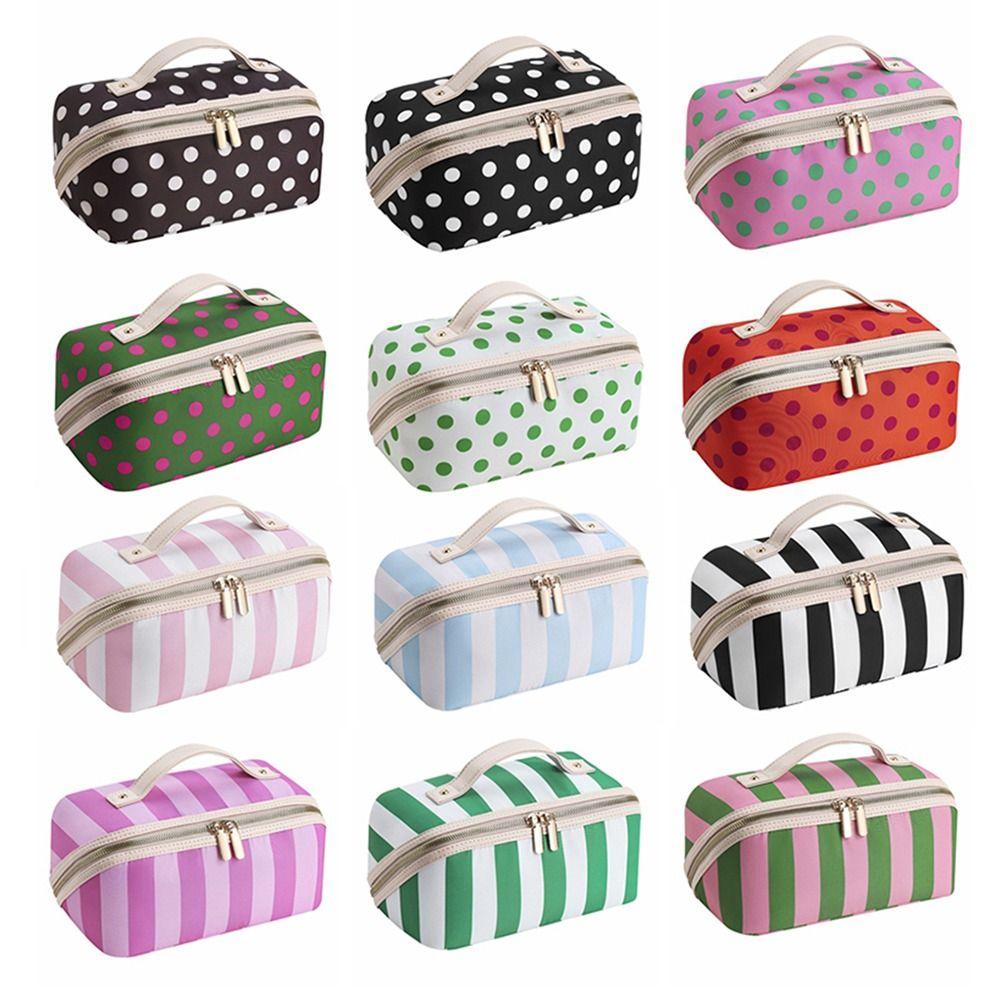 Polka Dot/Striped Women's Cosmetic Bag Vintage Travel Cosmetic Case  Makeup Accessory