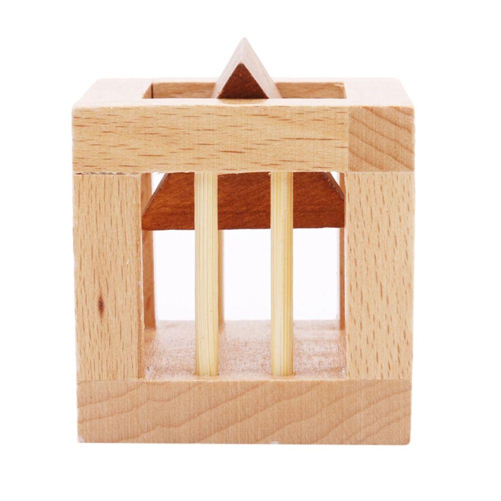 Cage Wooden Brain Teaser Puzzle Triangle Unlock Cage Apart Triangle Luban Lock  Teenager Gifts