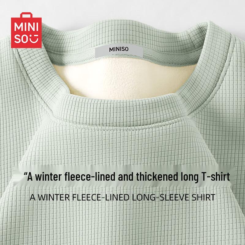 MINISO Men s Waffle Knit Fleece-Lined Round Neck Thermal Long Sleeve T-Shirt 3XL