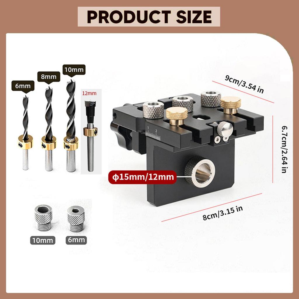 Adjustable Dowel Jig Drill Guide Tool Brass Aluminum Multifunctional Joinery Punch Woodworking Drill Set for DIY Enthusiasts