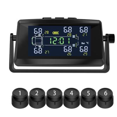 Wireless TPMS Solar Powered Tire Monitor with Temperature Pressure Alarm Temperature Monitor for 6 Tires External