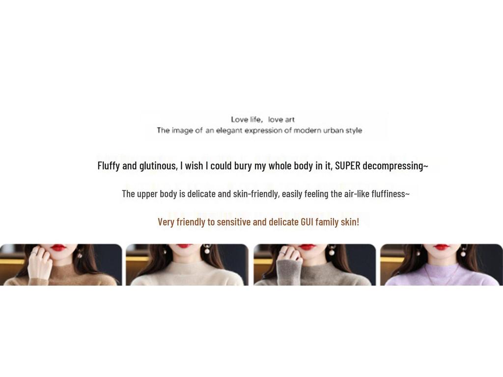 Women's 100% Wool Seamless Pullover Sweater: Autumn/Winter Half-High Neck Base Layer