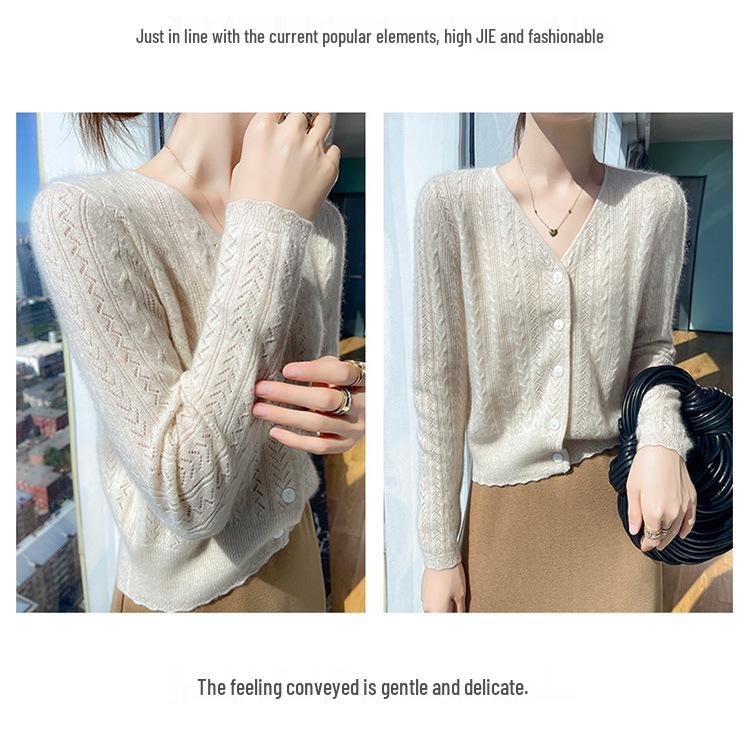 Elegant Women's V-neck Cashmere Jacquard Cardigan - Soft Knitwear for Autumn & Winter