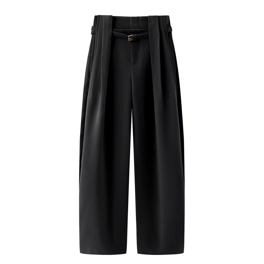 Spring 2026 Temperament Straight-Leg Wide-Leg Casual Pants with Belt