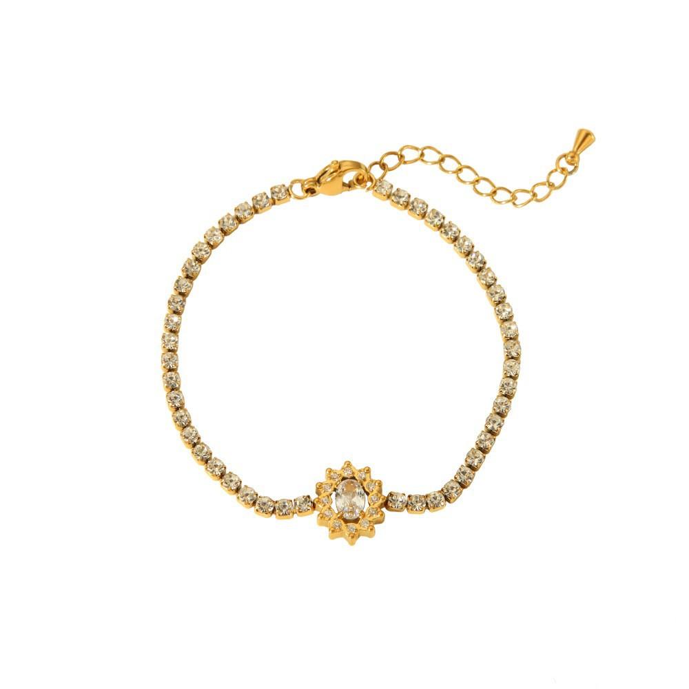 ins French Light Luxury Zircon Stainless Steel Bracelet Electroplated 18K Real Gold Tennis Chain Premium Sense Jewelry Women