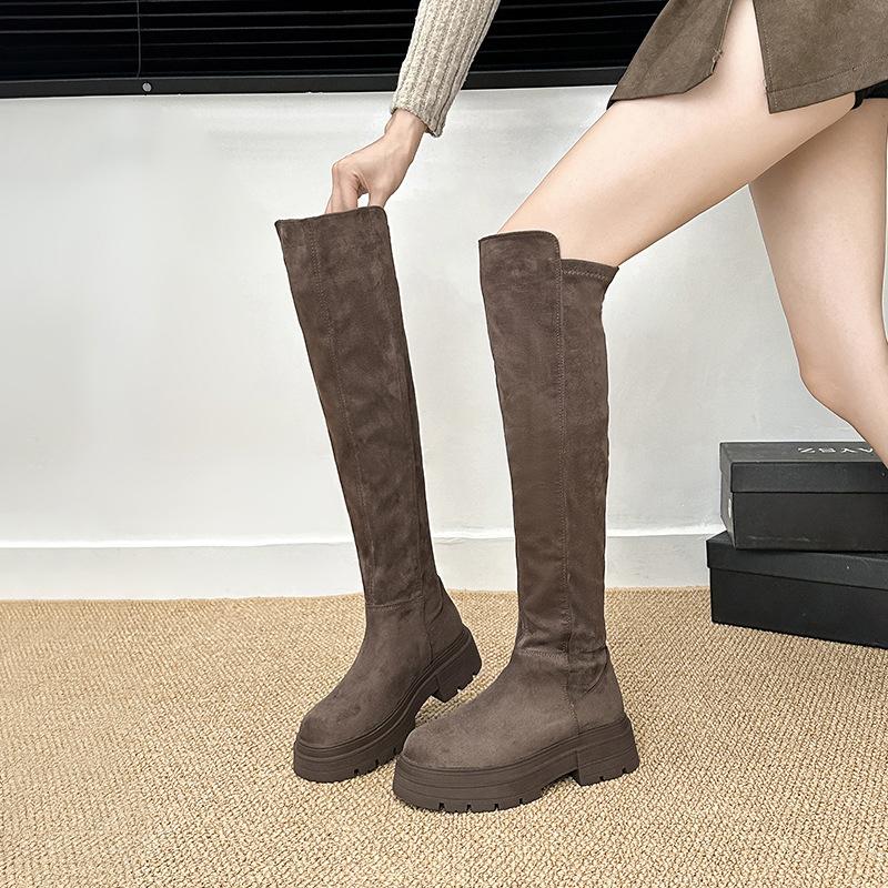 Autumn and Winter Retro Two-wear Boots Women's Heightened Suede Over the Knee Knight Boots Thick-soled Velvet Thermal Boots