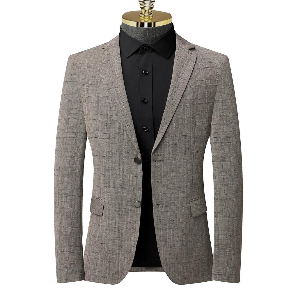 Herren Slim Fit bügelfreier karierter Blazer im koreanischen Stil - Business Casual Frühlingsjacke