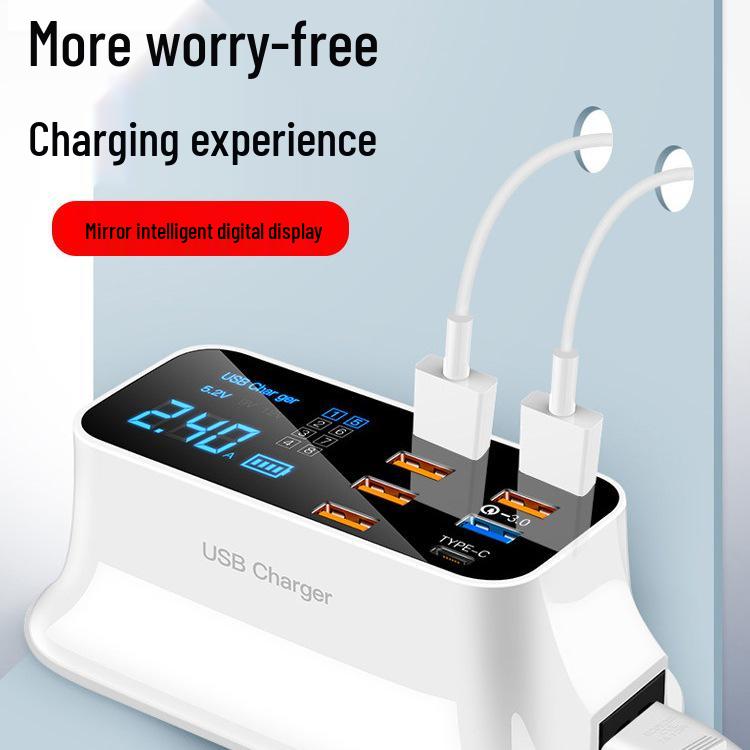 Multi-Port USB Charger with PD Fast Charging, Digital Display, 8 Ports & Multiple Interfaces