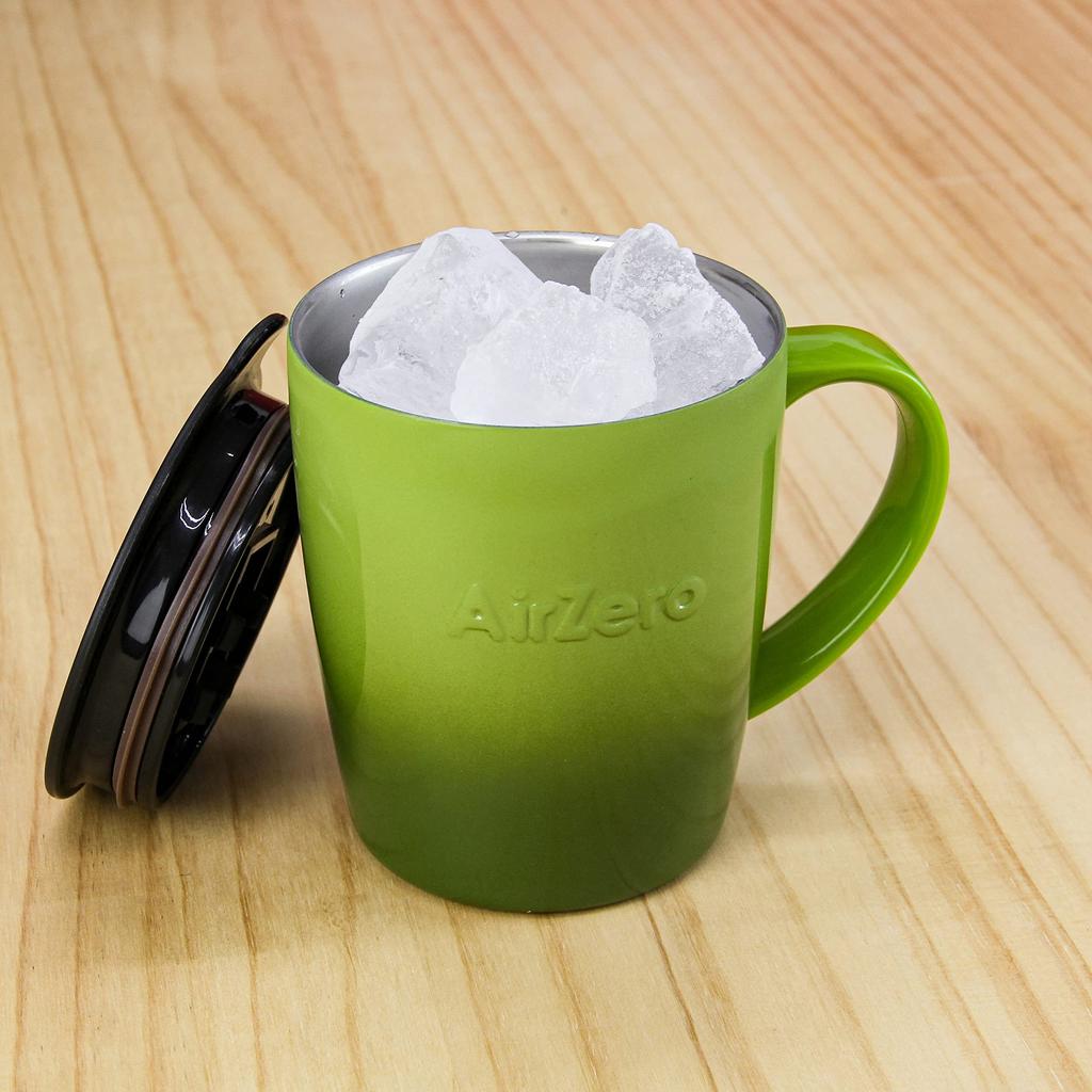 Vacuum Insulated Stainless Steel Mug Gradient with Keeps Drinks Hot or No Carefully Painted Gradient Color GoodPlus+ (Air Zero), 300ml, Green, Lid,