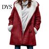 Autumn Coat Lady Winter with Hood And Pockets Thickened Fleece-lined Faux Suede Outerwear Mid Length Thermal Jacket Long Sleeve Outdoor Casual
