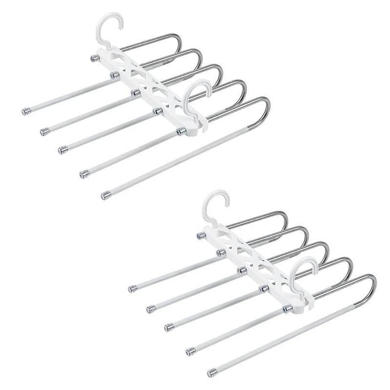 5 Layers Folding Magic Pants Hanger Stainless Steel Antislip Clothes Trousers Scarf Storage Rack Closet Wardrobe Organizers