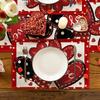 [Romantic Heart Placemats] 4/6/8pcs Heart-Shaped Red & Polka Dot Placemats | Machine-Washable Polyester, Rectangular Table Mats for Valentine's Day