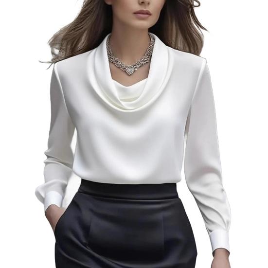 Women Shirt Swing Collar Long Sleeve Design Loose Fit Shirt Solid Color Versatile Office Lady Shirt Workwear