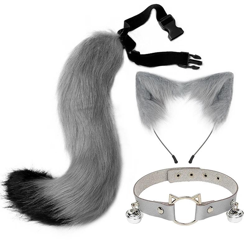 3pcs Cute Cat Costume Accessories Cat Ears Hairpin+Plush Tail +Bell Collar for Performance Cosplay Carnival and Party Dress Up