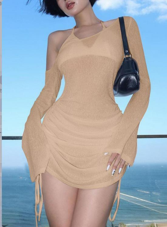 

2025 European & American Women s Spring/Summer Sexy Asymmetrical See-Through Hollowed Bodycon Beach Dress Large (L)