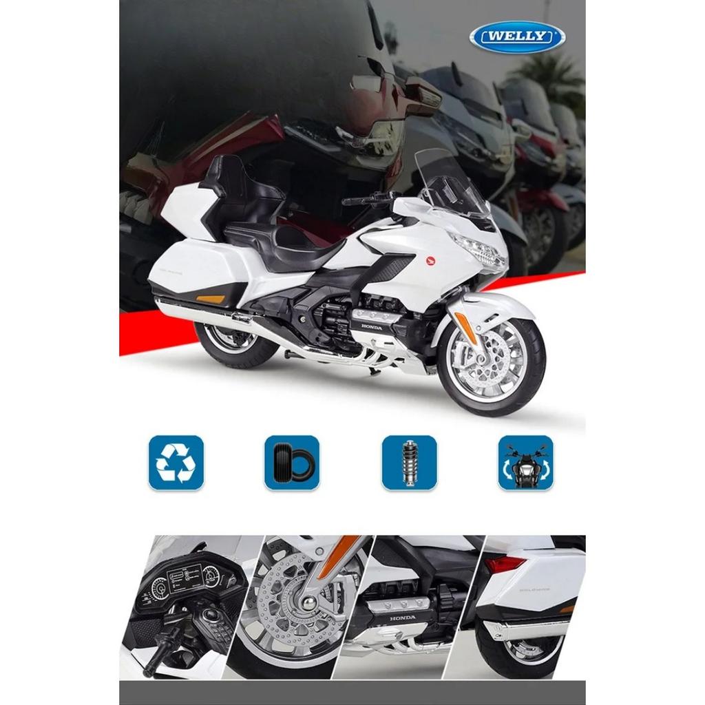 WELLY 1/12 HONDA 2020 Gold Wing Alloy Motorcycle Model Diecast Metal Toy Travel Street Motorcycle Model Collection Children Gift