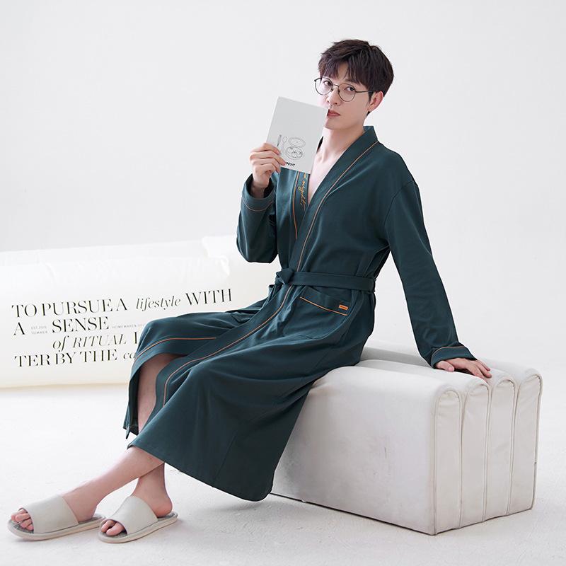 Ανδρική 100% Βαμβακερή Ρόμπα Μπάνιου Μακρυμάνικη - Κορεάτικου Στυλ, Φαρδιά Γραμμή, Πιτζάμες Εμπνευσμένες από Ξενοδοχείο Υψηλής Κατηγορίας