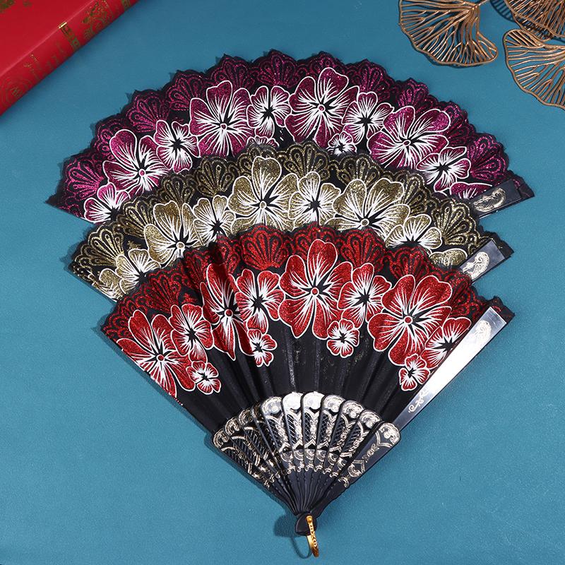 Chinese Style Silk Fabric Fan Folding Fan Wedding Fan Art Gifts Dance Hand Fan Vintage Folding Flower Fan Ancient Hanfu Fan