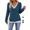 Women's V Neck Long Sleeve Basic Top Regular Fit Elegant Casual T-Shirt With Button Decor Solid Color