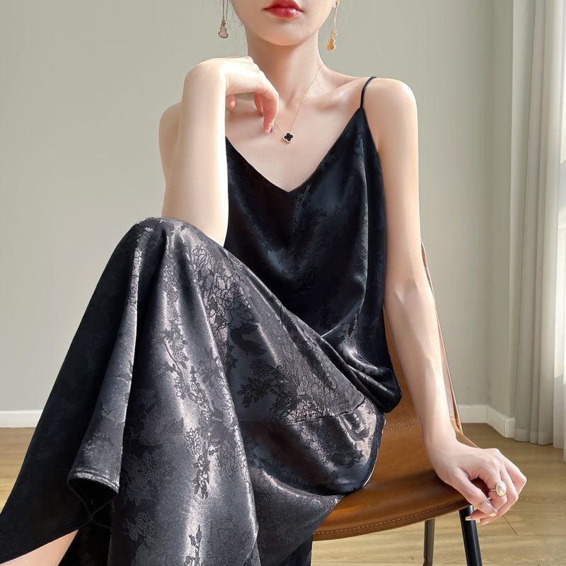 Piao Xiu Silk Jacquard V-Neck Chinese Style Summer Camisole Dress
