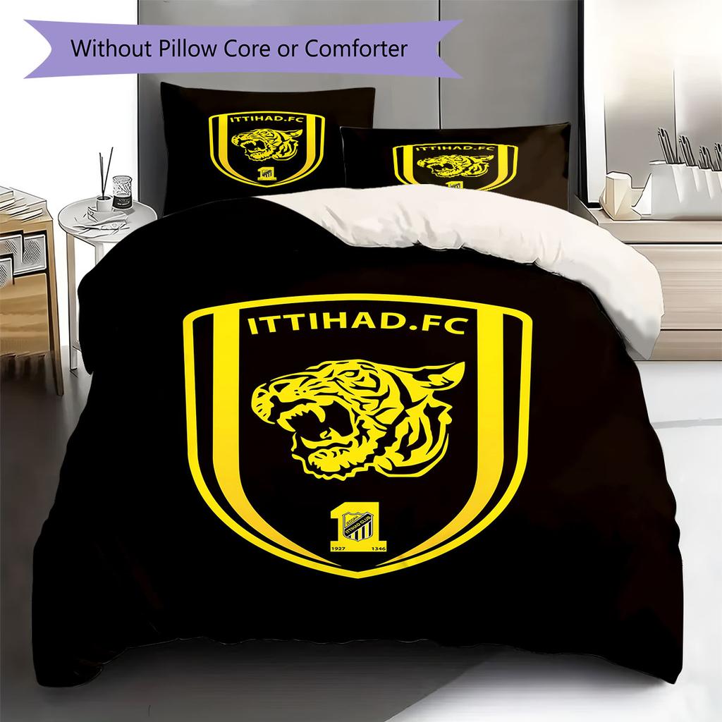 Al-Ittihad Club Pattern Bedding,Quilt Set Quilt Cover Pillowcase Home Birthday Gift(1 * Duvet Cover + 2 * Pillowcase, Without Core)
