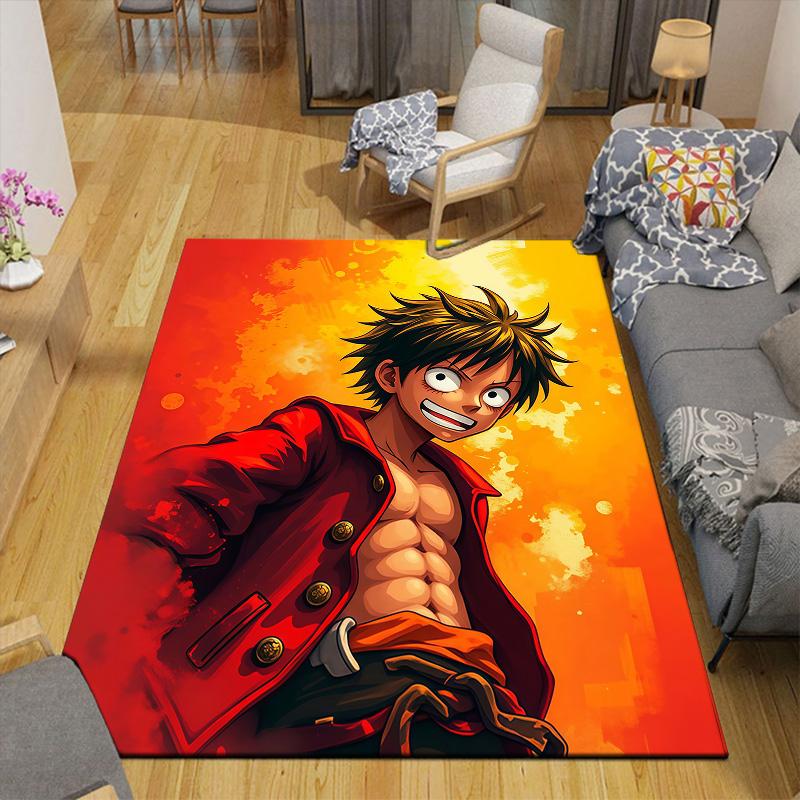 Monkey D Luffy Flannel Pattern Square Carpet,Area Rug,Carpet Rug for Living Room Bedroom Sofa Playroom Decor,Non-slip Floor Mat