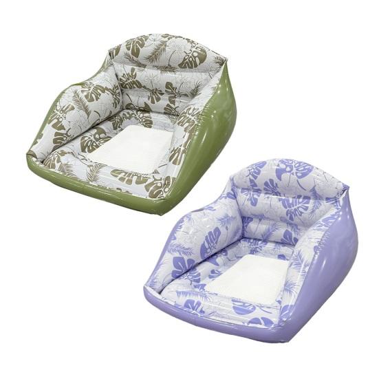 Inflatable Pool Lounge Chair with Cup Holder Tropical Leaf Print Blow-Up Water