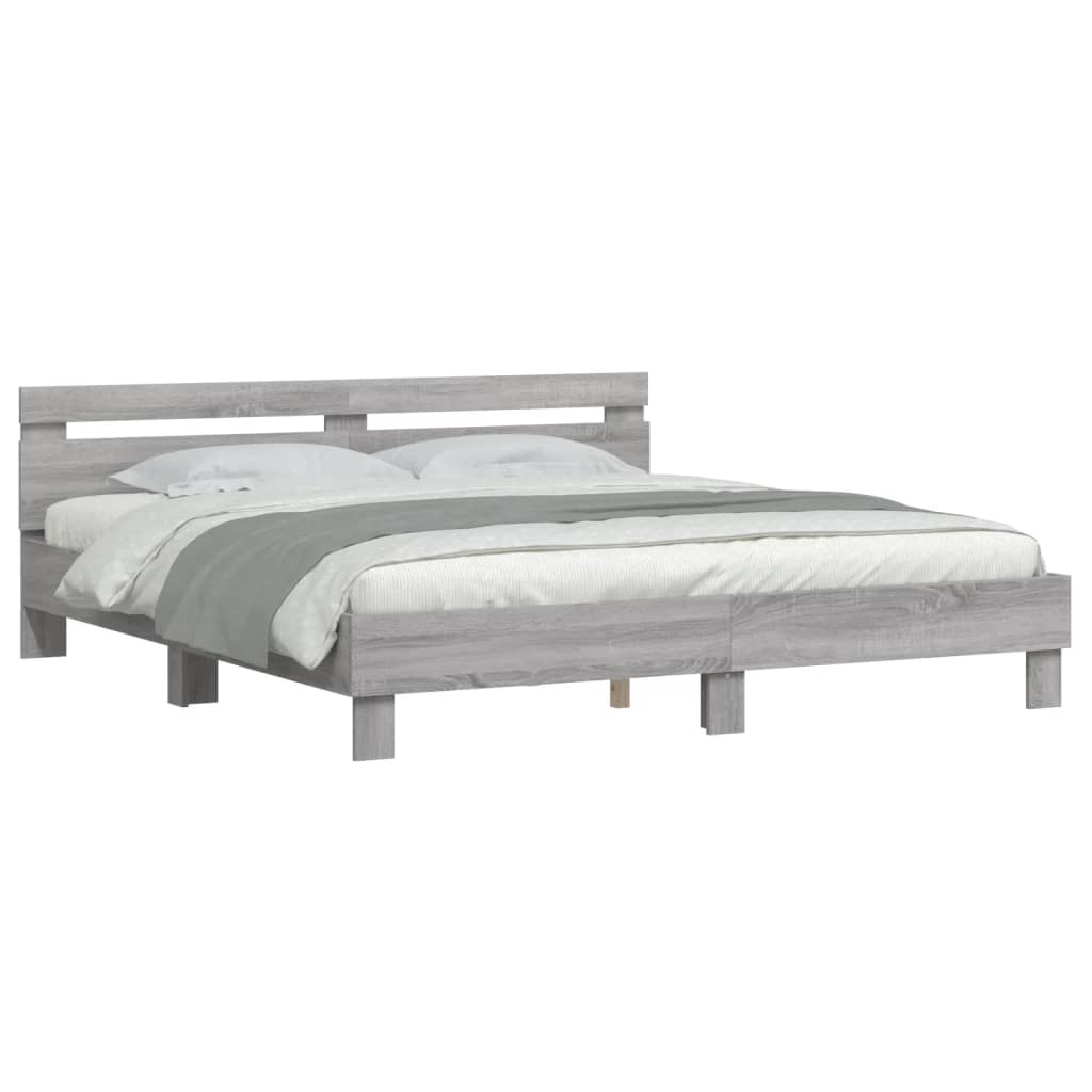 Vidaxl Rama Łóżka Z Wezgłowiem, Szary Dąb Sonoma, 200X200 Cm