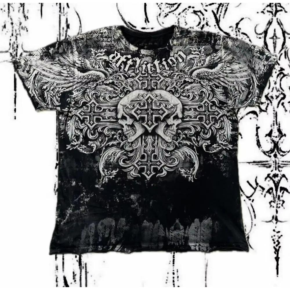 Summer Fashionable Trend Skull Graphic Men's Vintage Streetwear Round Neck T-shirt Outdoor Casual Plus Size Tees Top Women Clothing