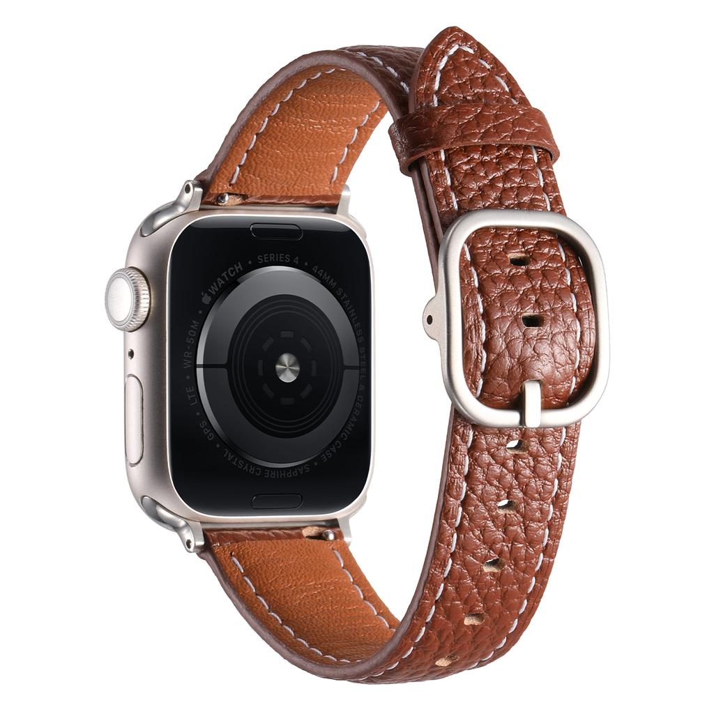 Watch Band for Apple Watch Series 10 9 8 7 SE 6 5 4 3 2 1 42mm 41mm 40mm 38mm Litchi Texture Genuine Cow Leather Strap