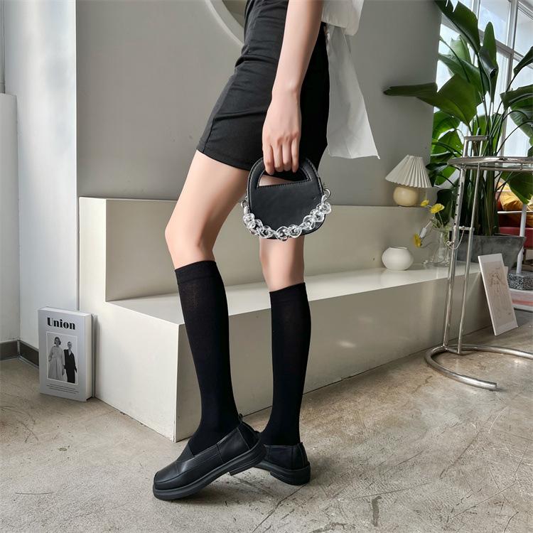 Japanese College Style Women'S Socks Jk Calf Socks Autumn And Winter Cotton Knee Socks Black And White Casual High Tube Socks Children'S Solid Color
