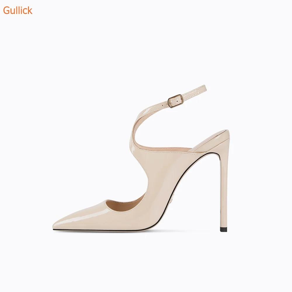 Fashion Black Slingback Cross Strap Women Pumps Thin Heels Patent Leather Shoes Ankle Strap Spring/autumn Pointed Toe Dress Career Pumps