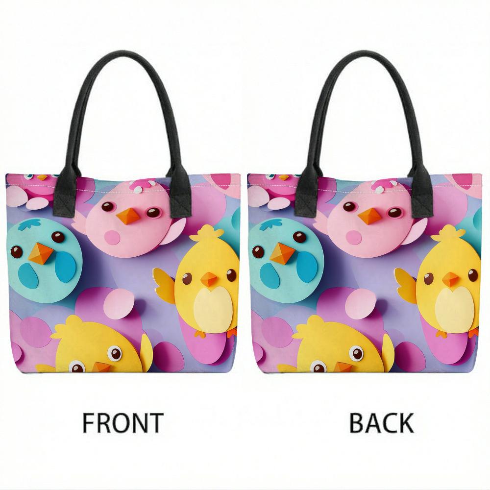 Cute Cartoon Chick Tote Bag Casual Canvas Shopping Handbag for Daily Use