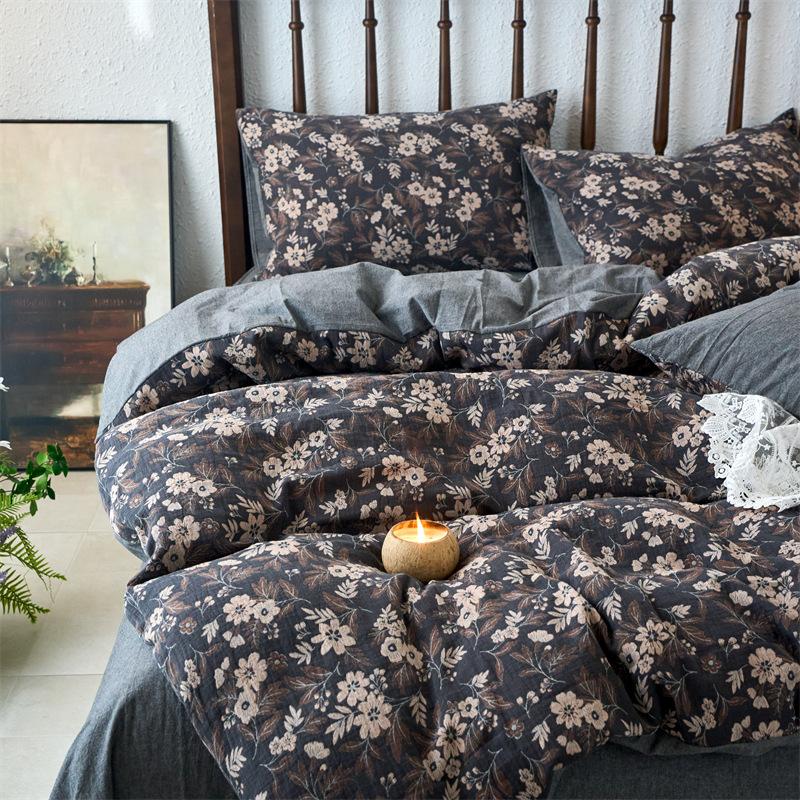 Class A Cotton Color-Woven Jacquard Double-Layer Yarn, Pure Cotton Aerobic Retro Wind Small Floral Quilt Cover