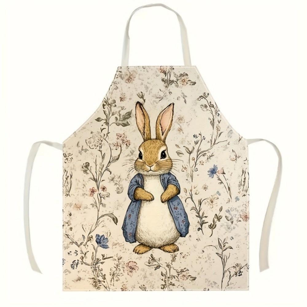 Langlebiges Material Osterhase Schürze Leicht zu reinigen Imitation Leinen Küchenschürze Kaninchen Peter Aufdruck Restaurant Schürze Küchengebrauch